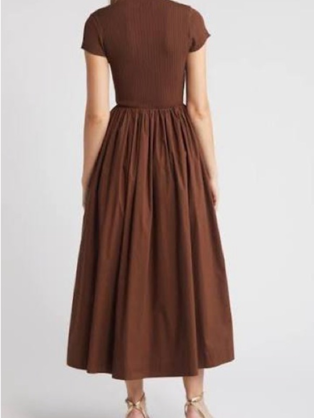 En Saison Brown Ribbed-Bodice Mixed Media Maxi Dress - Picture 2 of 6
